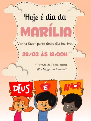 Convite de Aniversário Três Palavrinhas para Editar Online