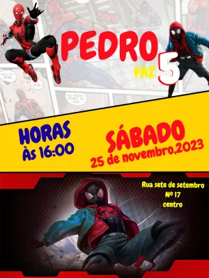 Convite de Aniversário Homem Aranha Aranhaverso para Editar