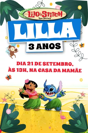 Convite de Aniversário Lilo & Stitch para Editar Online