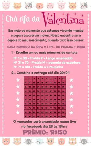 Convite Chá Rifa Gatinhos Editável Online para Imprimir