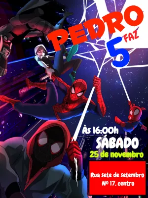 Convite Aniversário Homem-Aranha Verso para Editar Online