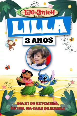 Convite de Aniversário Lilo e Stitch com Foto para Editar Online
