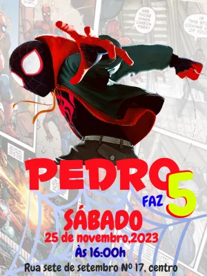 Convite Aniversário Homem Aranha Aranhaverso para Editar Online