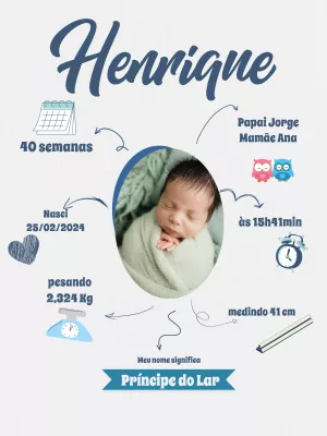 Quadro de Nascimento Menino com Foto para Editar Online