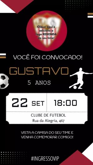Convite Aniversário Futebol Ingresso VIP para Editar Online