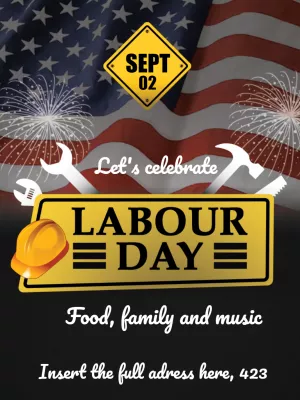 Editable Labor Day Invitation with American Flag to Customize
