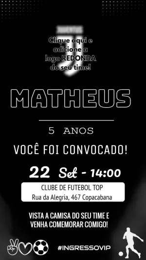 Convite Aniversário Futebol Moderno Preto e Branco para Editar