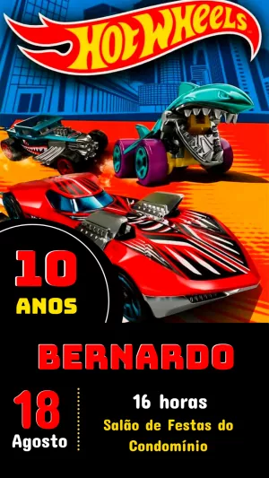 Convite de Aniversário Hot Wheels Editável Online