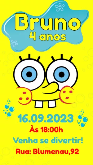 Convite de Aniversário Bob Esponja para Editar Online