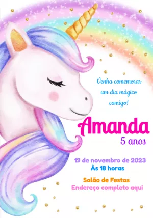 Convite de Aniversário Unicórnio Mágico para Editar Online