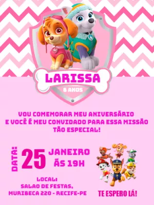 Convite Aniversário Patrulha Canina Menina para Editar Online