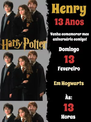 Convite Aniversário Harry Potter com Personagens para Editar