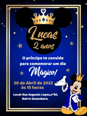 Convite Aniversário Mickey Realeza Editável Online