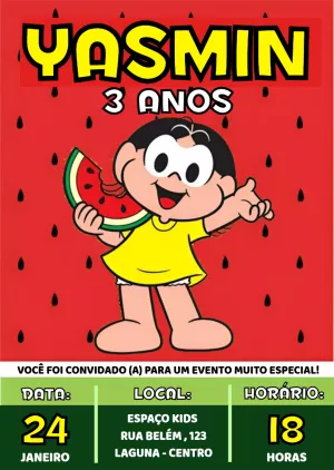 Convite Aniversário Magali Turma da Mônica para Editar Online