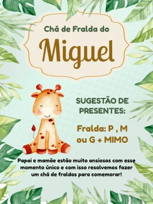 Convite Chá de Fralda Girafa Aquarela para Editar Online