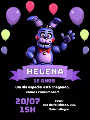 Convite de Aniversário Five Nights at Freddy's para Editar