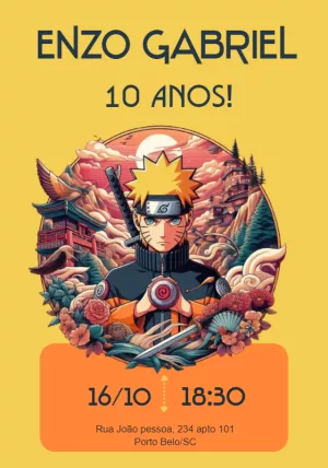 Convite de Aniversário Naruto Editável para Imprimir