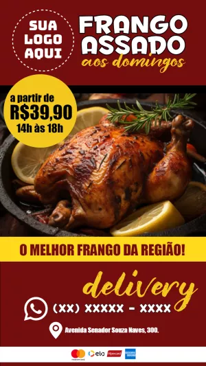 Flyer de Frango Assado para Delivery: Edite Online Facilmente