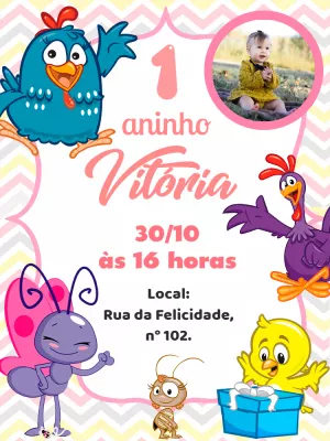 Convite Aniversário Galinha Pintadinha com Foto para Editar