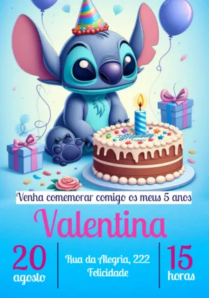 Invitación de cumpleaños Stitch – Estático – Studio Cah