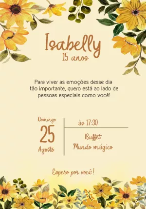 Convite 15 Anos Girassol Aquarela para Editar Online