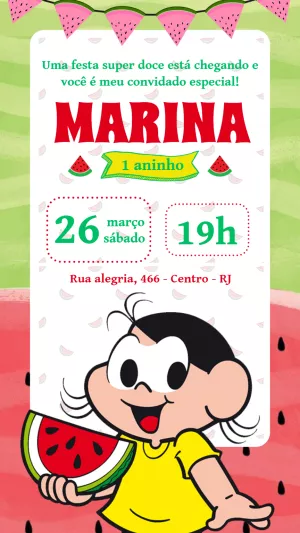 Convite Aniversário Magali Melancia para Editar Online