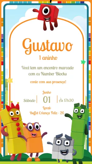 Convite de Aniversário NumberBlocks para Editar Online