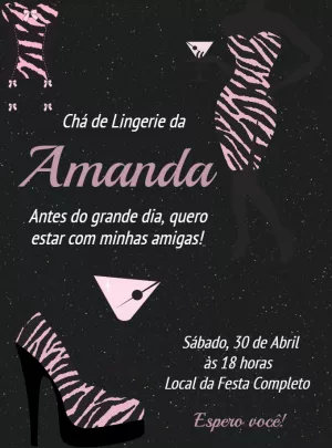 Convite Chá de Lingerie Zebra e Pink para Editar Online