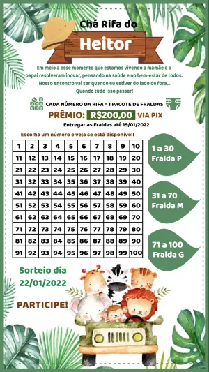 Convite Chá Rifa Safari Baby Editável para Imprimir