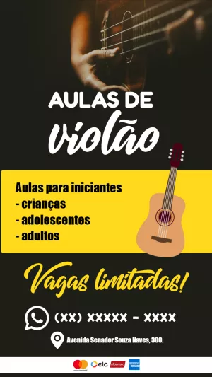 Flyer de Aulas de Violão para Editar Online e Divulgar