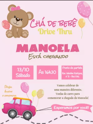 Convite Chá de Bebê Charreata Ursinha para Editar Online