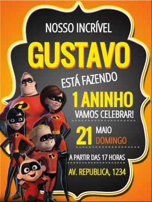 Convite de Aniversário Os Incríveis para Editar Online