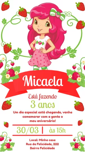 Convite de Aniversário Moranguinho para Editar Online