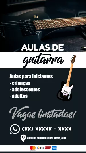 Flyer Editável de Aulas de Guitarra para Divulgar Online