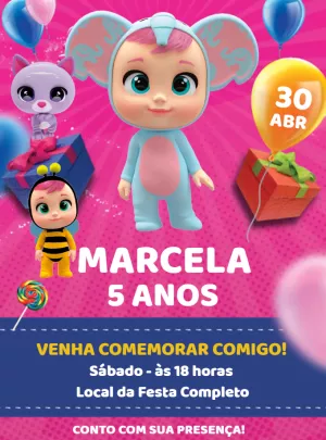 Convite de Aniversário Cry Babies para Editar Online e Imprimir