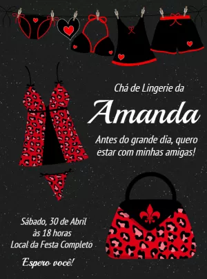 Convite Chá de Lingerie Oncinha Vermelha para Editar Online