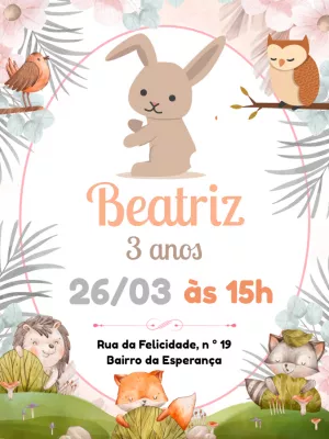Convite Aniversário Bosque Encantado com Animais para Editar