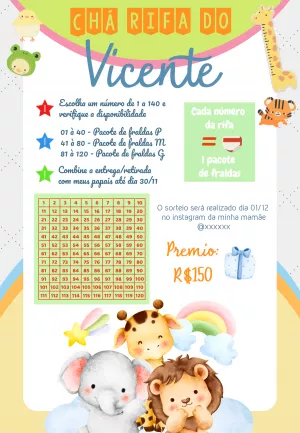 Chá Rifa Safari com Animais Fofos para Editar Online