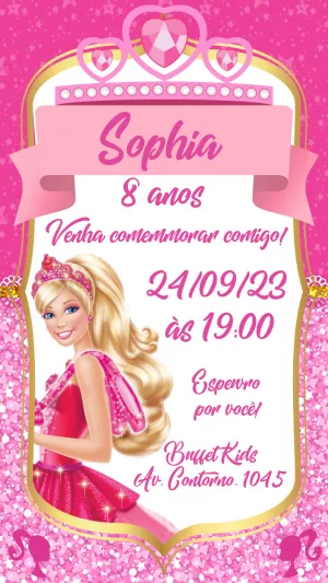 Convite Aniversário Barbie Princesa para Editar Online