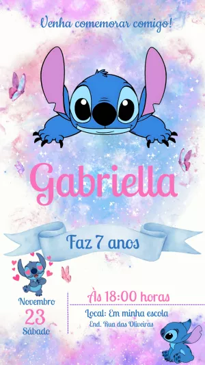 Convite de Aniversário Stitch para Editar e Personalizar