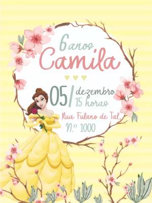 Convite Aniversário A Bela e a Fera Editável Online