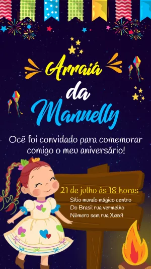 Convite Festa Junina com Menina Caipira para Editar Online