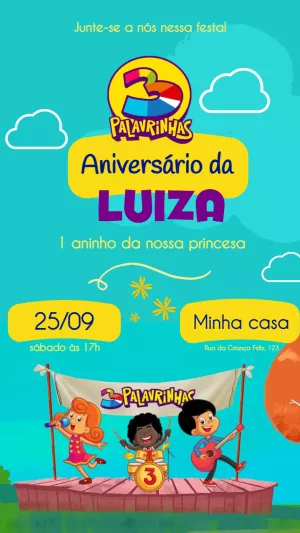 Convite Aniversário 3 Palavrinhas para Editar Online