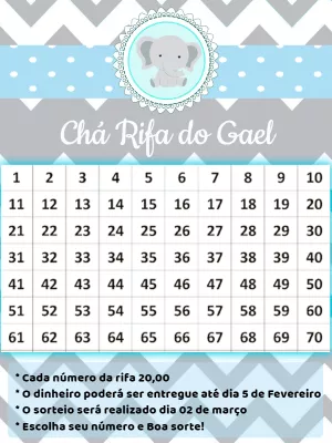 Chá Rifa Elefantinho Cinza e Azul para Editar Online