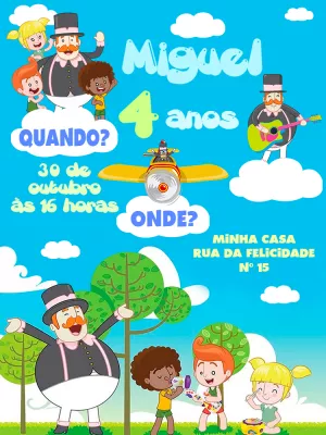 Convite Aniversário Mundo Bita com Personagens para Editar Online