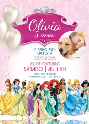 Invito di compleanno Principesse – Statico – Myanne Figueiredo
