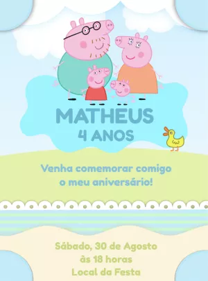 Convite de Aniversário Peppa Pig para Editar Online