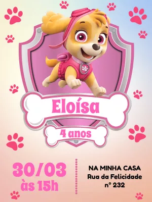 Convite Aniversário Patrulha Canina Skye para Editar Online