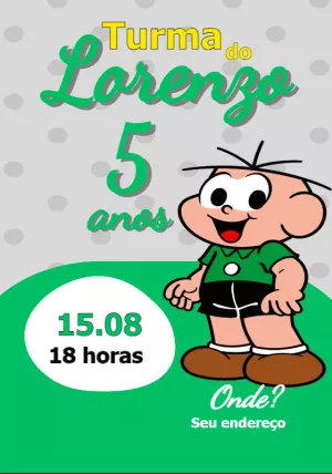 Convite de Aniversário Cebolinha Turma da Mônica para Editar