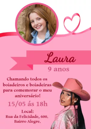 Convite Aniversário Boiadeira Ana Castela com Foto para Editar